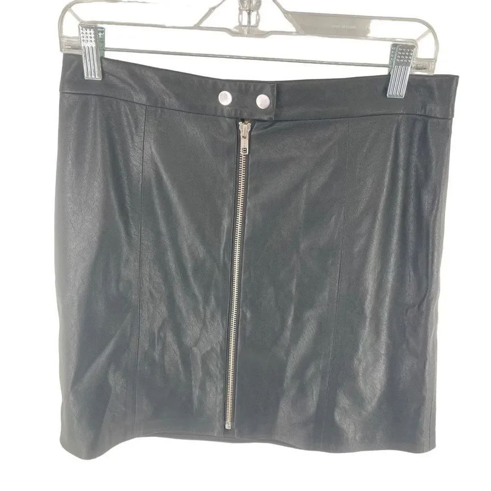 n:Philanthropy Women's Vegan Leather Skirt Mini Zip Closure Straight Black Large
